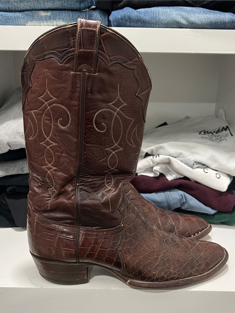 Vintage Justin Brown Alligator  Cowboy Boots Men Size 10.5D